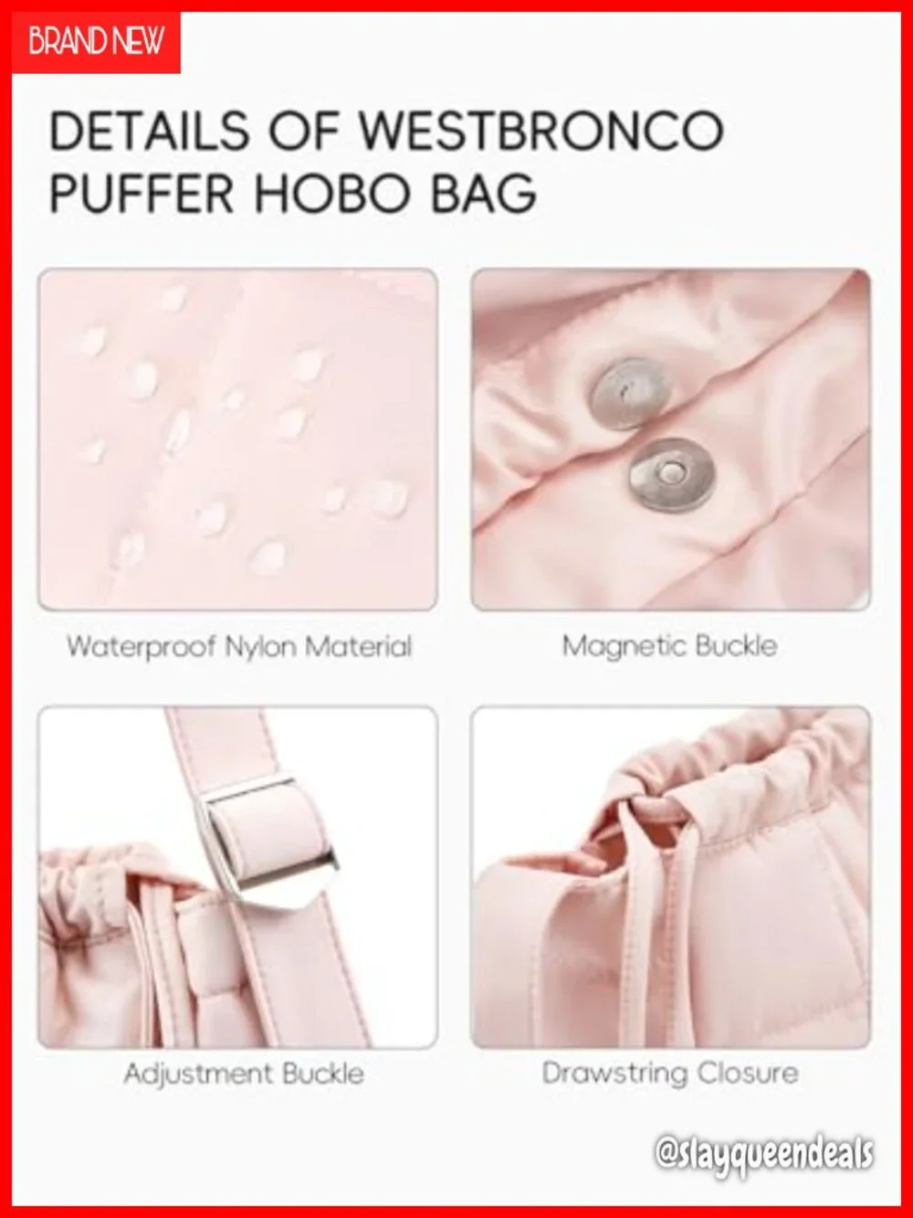 Quilted Nylon Hobo Shoulder Bag with Wide Strap